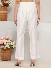 Libas Solid Silk Blend White Trousers