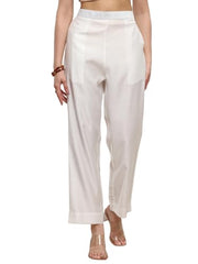 Libas Solid Silk Blend White Trousers