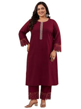 Extra Love By Libas Plus Size Solid Silk Blend Straight Kurta With Trouser