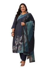 Extra Love By Libas Plus Size Printed Linen Straight Kurta With Trouser and Dupatta