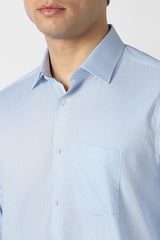 Men Light Blue Stripe Full Sleeves Wedding Shirt