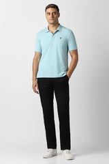 Men Light Blue Solid Polo Neck T-Shirt