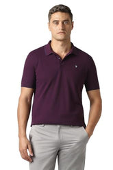 Men Purple Solid Polo Neck T-Shirt