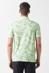 Men Green Print Polo Neck T-Shirt