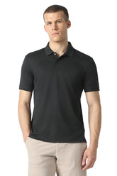 Men Black Solid Polo Neck T-Shirt