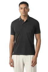 Men Black Solid Polo Neck T-Shirt