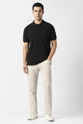 Men Black Solid Polo Neck T-Shirt