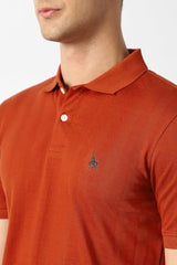 Men Orange Textured Polo Neck T-Shirt