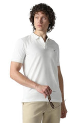 Men White Textured Polo Neck T-Shirt