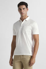 Men White Print Polo Neck T-Shirt