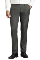 Men Grey Solid Flat Front Formal Trousers