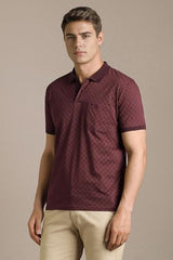 Men Maroon Print Polo Neck T-Shirt