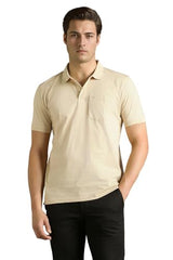 Men Beige Print Polo Neck T-Shirt