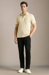 Men Beige Print Polo Neck T-Shirt