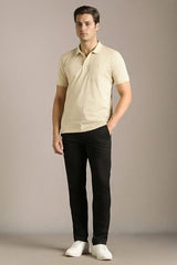 Men Beige Print Polo Neck T-Shirt