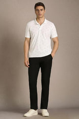 Louis Philippe men's white print polo neck T-shirt with short sleeves, casual upper wear for men, front print design