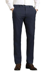 Men Navy Textured Flat Front Formal Trousers