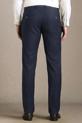 Men Navy Textured Flat Front Formal Trousers