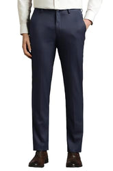 Men Navy Solid Flat Front Formal Trousers