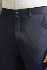 Men Navy Solid Flat Front Formal Trousers