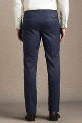 Men Navy Solid Flat Front Formal Trousers