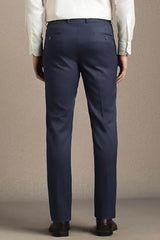 Men Navy Solid Flat Front Formal Trousers