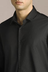 Men Black Solid Full Sleeves Casual Shirt