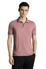Men Pink Solid Polo Neck T-Shirt