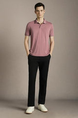Men Pink Solid Polo Neck T-Shirt