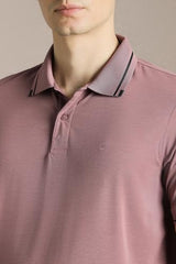 Men Pink Solid Polo Neck T-Shirt