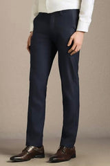 Men Navy Textured Flat Front Formal Trousers