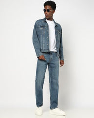 Men Solid Mid Waist Jeans, Medium Blue, 30