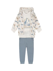 Boys Printed 3 Piece Set Cardigan, T-Shirt & Trousers