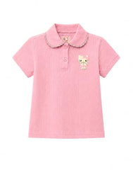 Gini and Jony Girls Peach Applique Cotton Half Sleeves Polo Top 4-5 Years