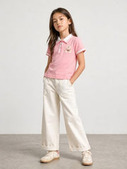 Gini and Jony Girls Pink Cotton Polo Top Half Sleeves