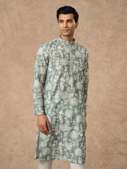 Manyavar Men's Cotton Blend Floral Print Full Sleeves Long Kurta Pyjama Set