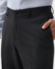 Blackberrys Men Textured Regular Fit Formal Trouser | Viscose Rayon Blend | Clean Front & Cross Pocket | Charcoal