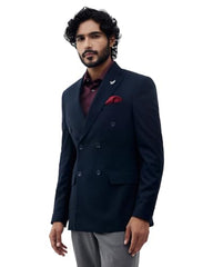 Blackberrys Men Textured Slim Fit Blazer| Dobby Woven Texture Navy Blue