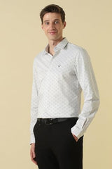 Men White Print Full Sleeves Formal Shirt