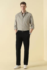 Men Beige Classic Fit Check Full Sleeves Casual Shirt