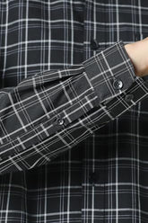 Men Black Classic Fit Check Full Sleeves Casual Shirt