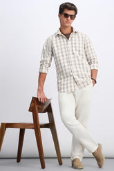 Men Beige Classic Fit Check Full Sleeves Casual Shirt