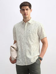 Men Beige Custom Fit Print Half Sleeves Casual Shirt