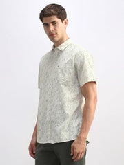 Men Beige Custom Fit Print Half Sleeves Casual Shirt