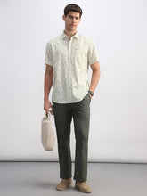 Men Beige Custom Fit Print Half Sleeves Casual Shirt