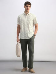 Men Beige Custom Fit Print Half Sleeves Casual Shirt