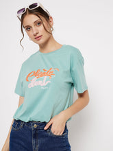 Madame Crew Neck Green Printed T-Shirt