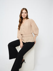 Madame Solid Rayon Blend Beige Peplum Top