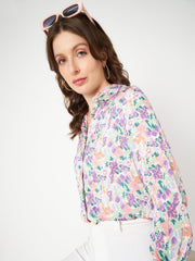 Madame All Over Floral Print Full Sleeve Purple Shirt