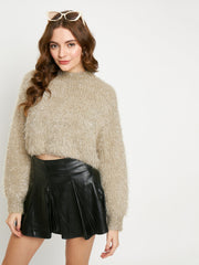 Madame Beige Shimmery Feather Knit Sweater